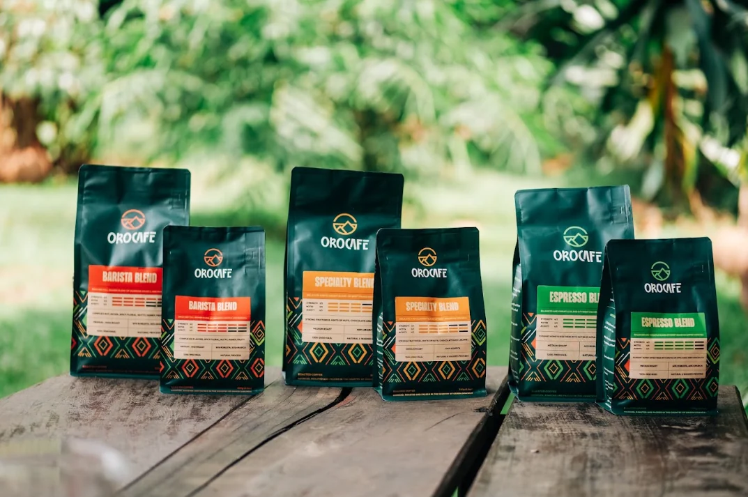 Orocafe coffee collection displayed outdoors